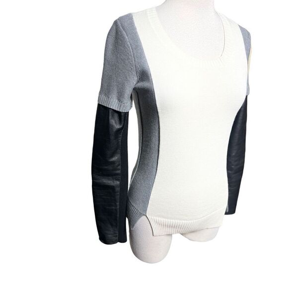 AiKO KWAN  Color Block Cashmere Blend Leather Long Sleeve Sweater  XS - Picture 1 of 6